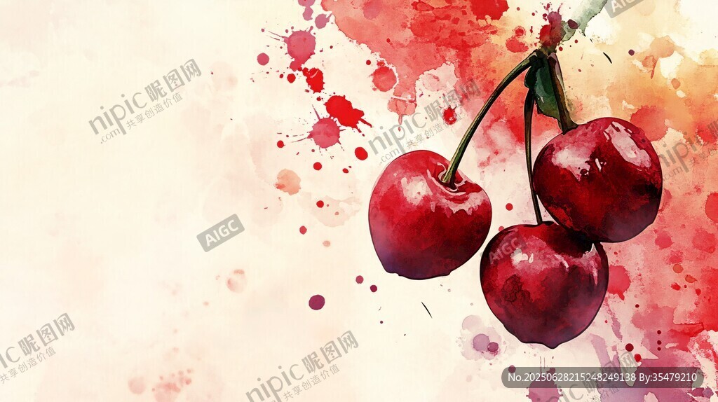 水彩風(fēng)紅櫻桃的誘人瞬間