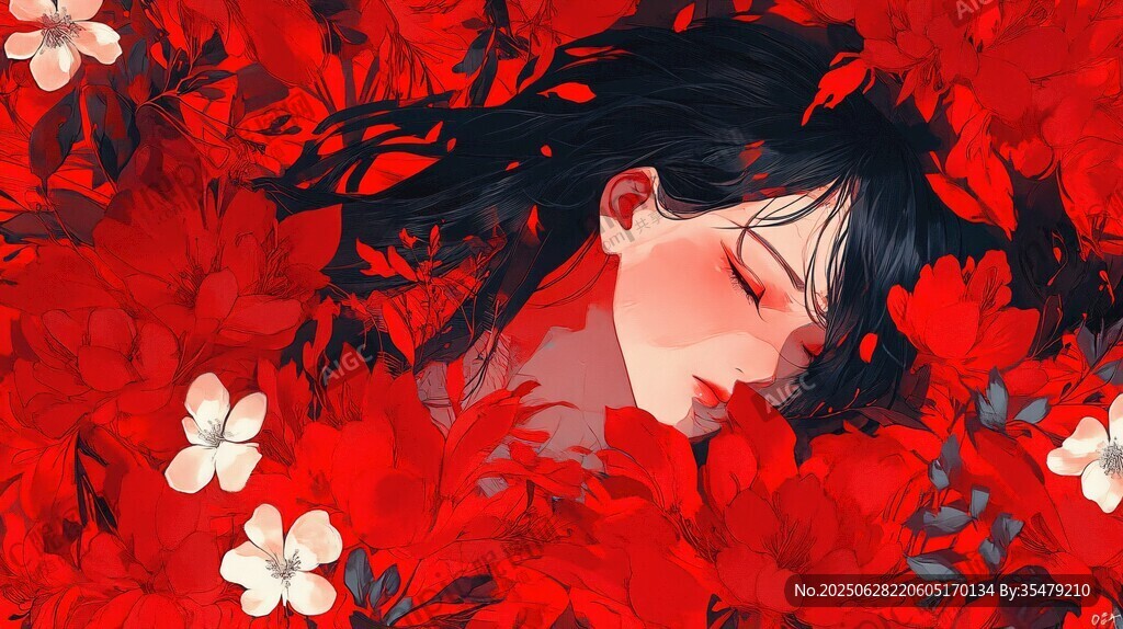 沉睡于紅花中的夢幻少女