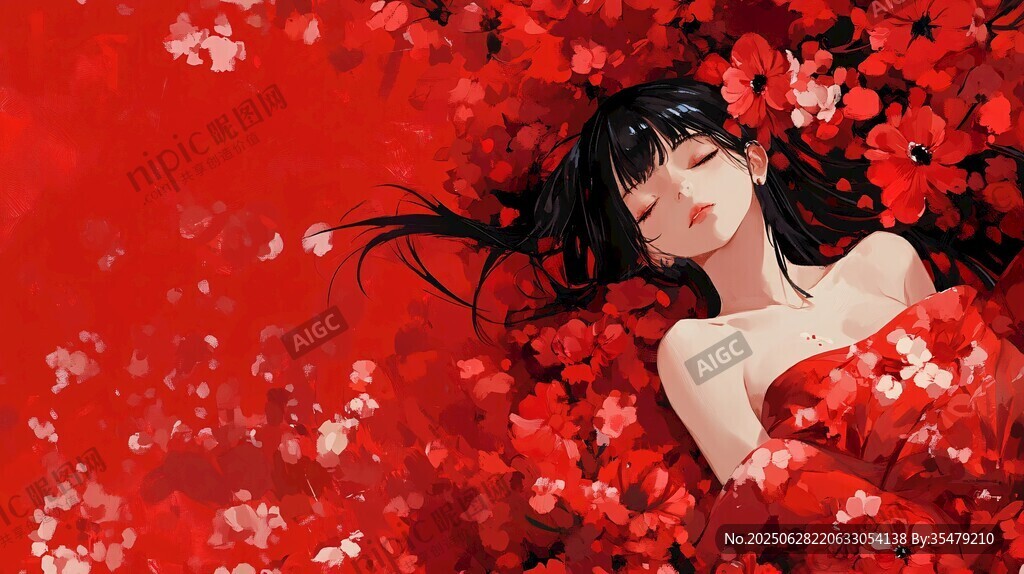 少女躺于繁花之中