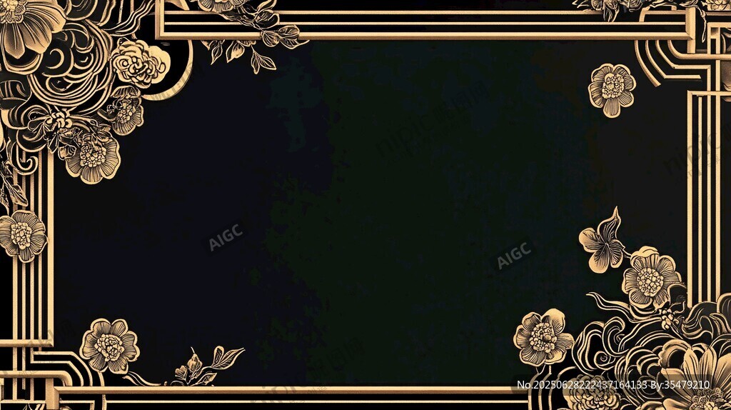 黑金中式花卉邊框背景圖