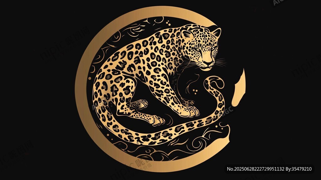 金色獵豹圓形藝術圖案