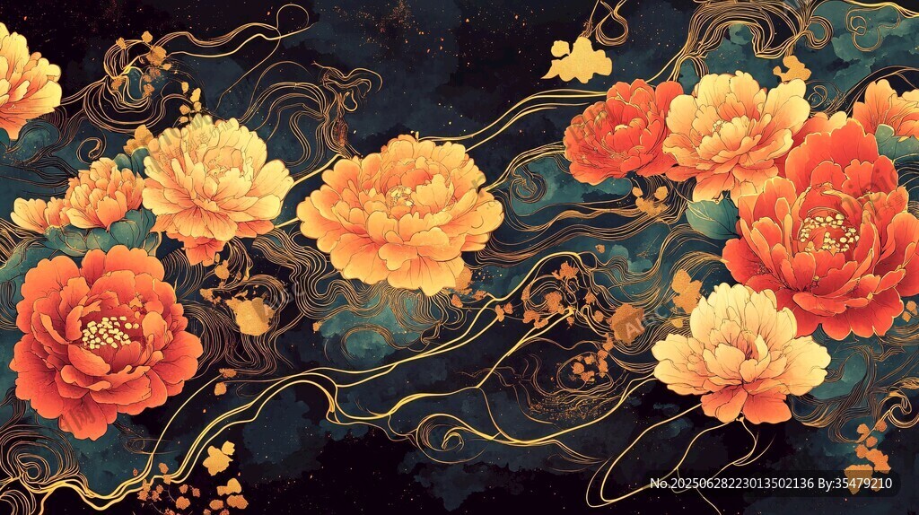 國色牡丹古風祥瑞圖案