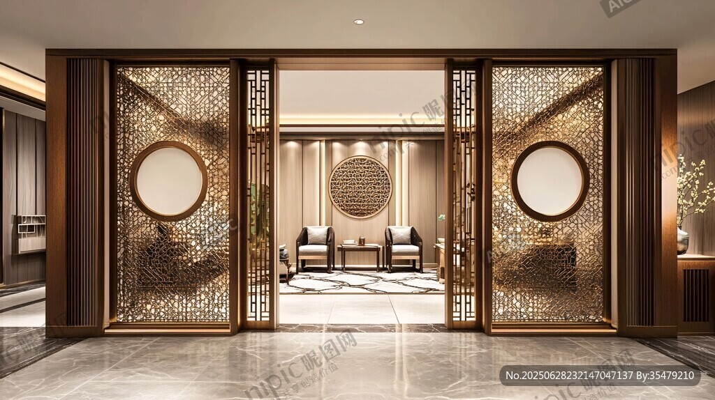 中式典雅屏風(fēng)隔斷室內(nèi)景