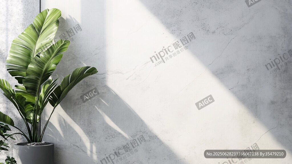 陽光下的綠植與素雅墻面