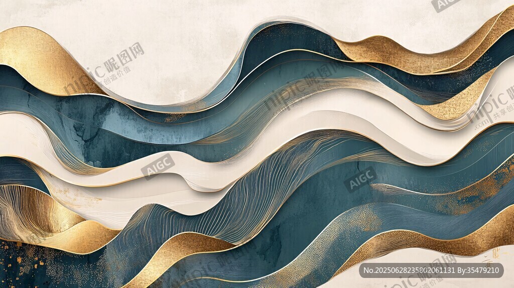 藍金波浪抽象藝術背景圖
