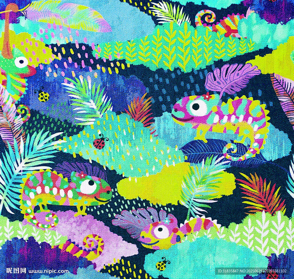 多彩海洋魚群夢幻插畫