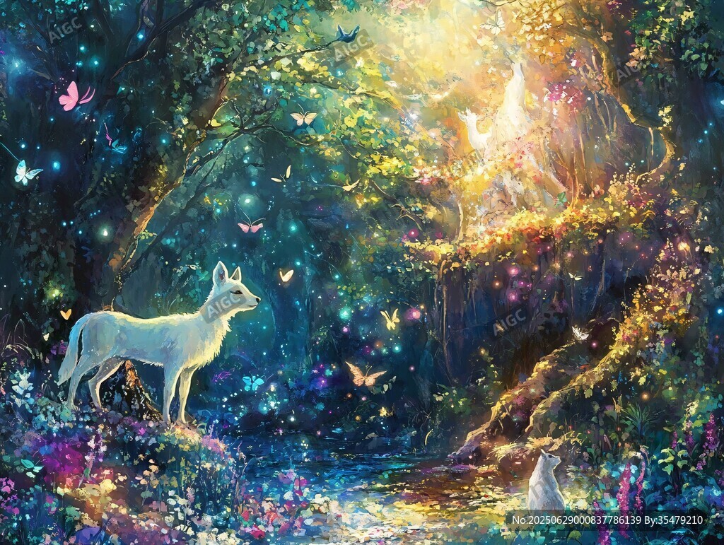 夢幻森林中的白狼與精靈