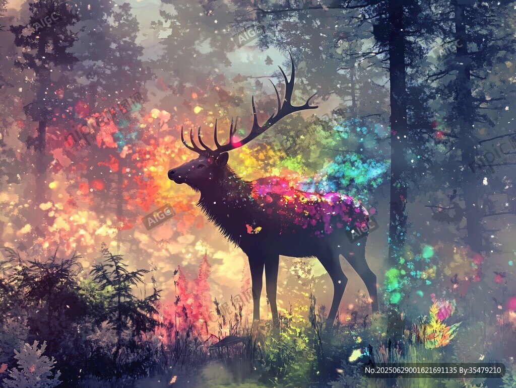 夢幻森林中的彩色麋鹿