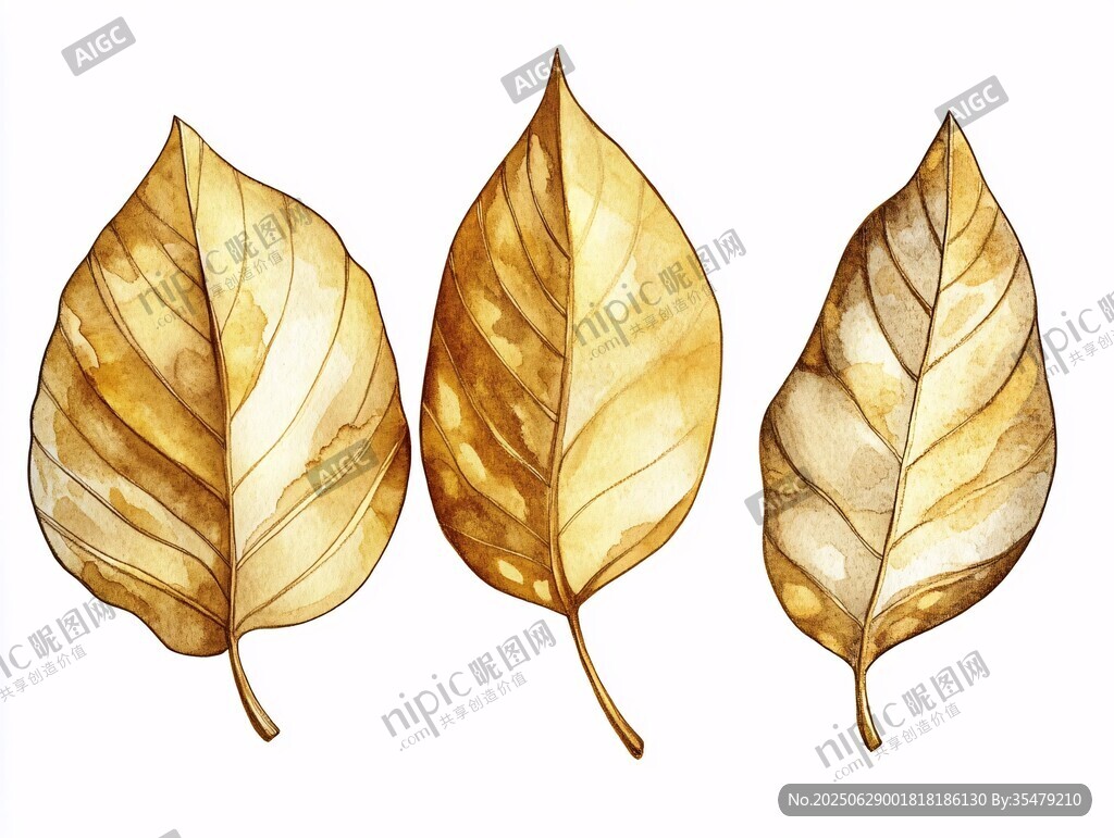 金色水彩風(fēng)三片秋葉插畫