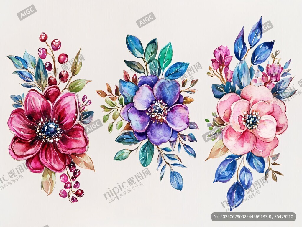 水彩花卉插畫組合