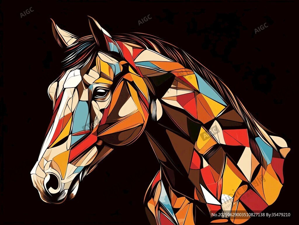 多彩幾何馬頭藝術插畫