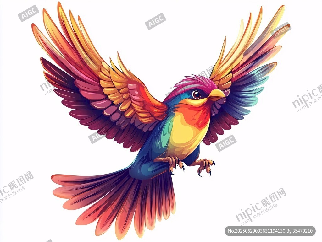 彩色飛鳥展翅翱翔