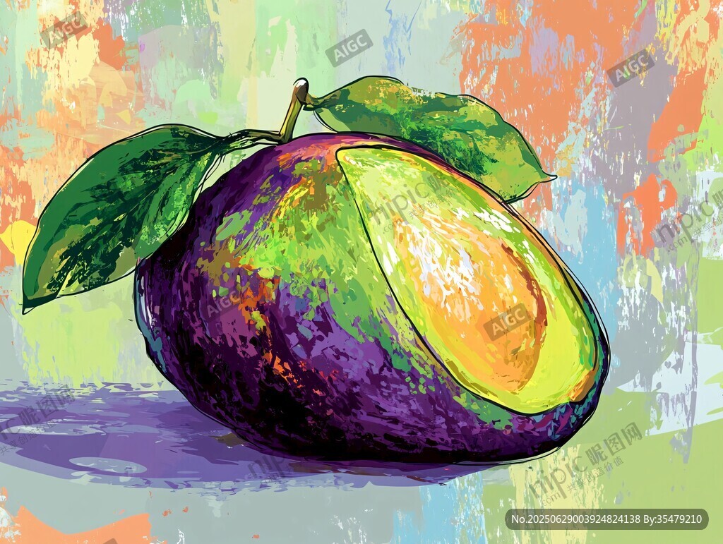 多彩手繪牛油果藝術插畫