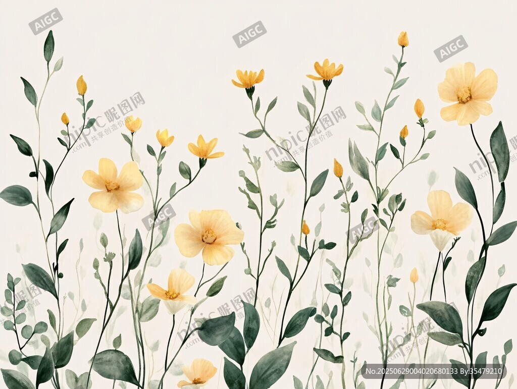 黃色小花綠葉清新插畫(huà)