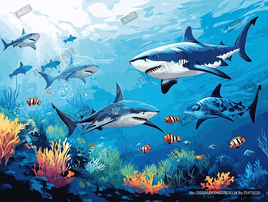 深海鯊魚與繽紛海底世界