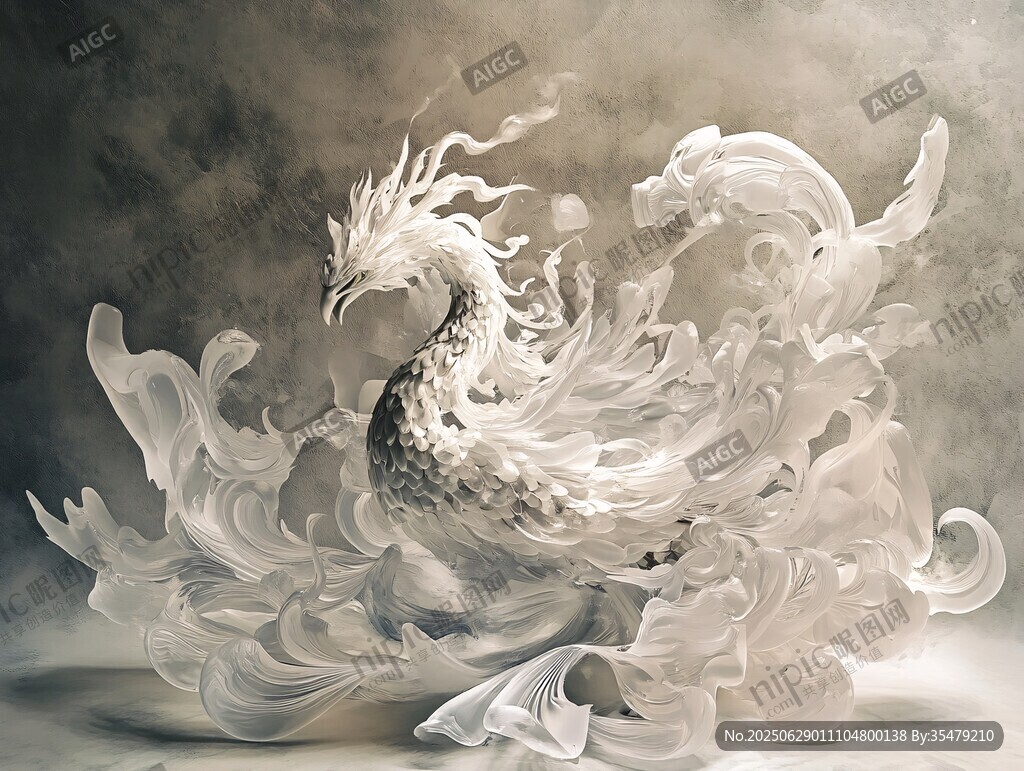夢幻白色琉璃鳳藝術(shù)造型