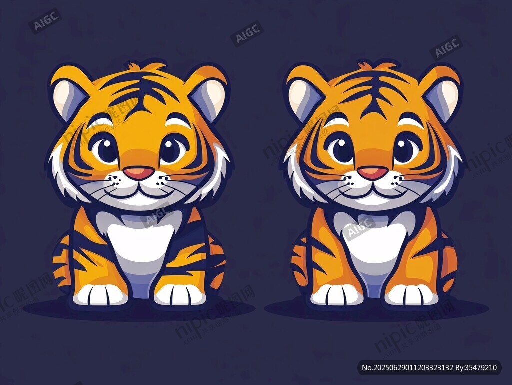 可愛雙生小老虎插畫