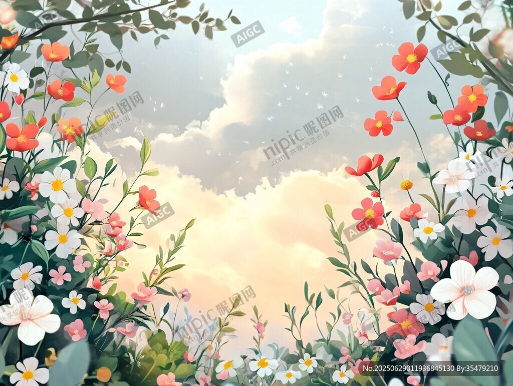 夢幻花叢中的天空美景