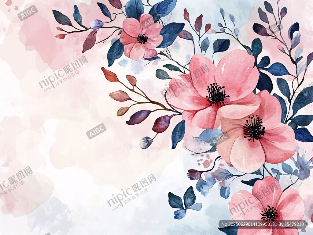 水彩花卉浪漫唯美插畫