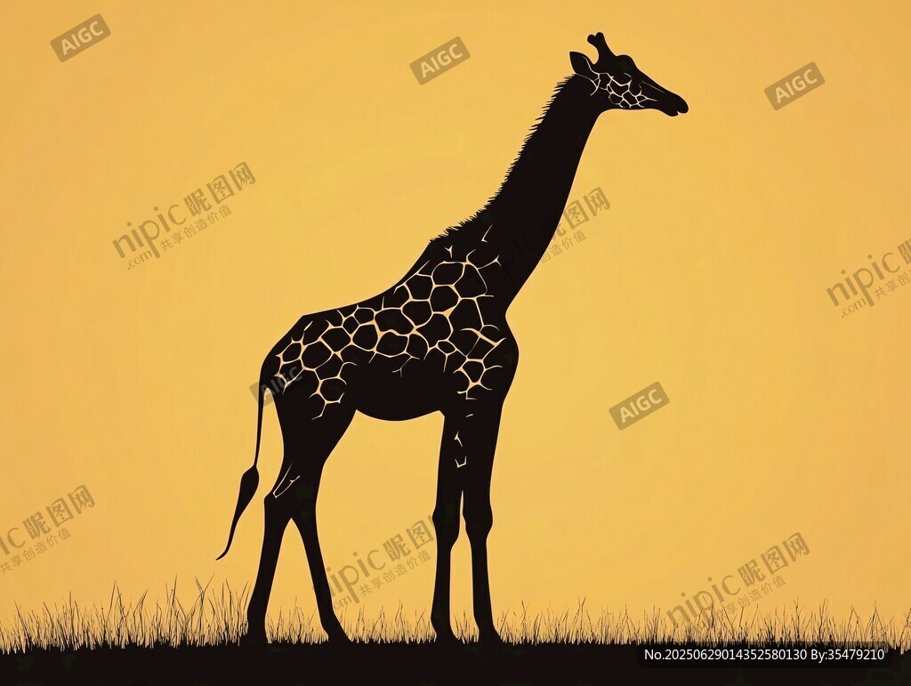 夕陽下的長頸鹿剪影