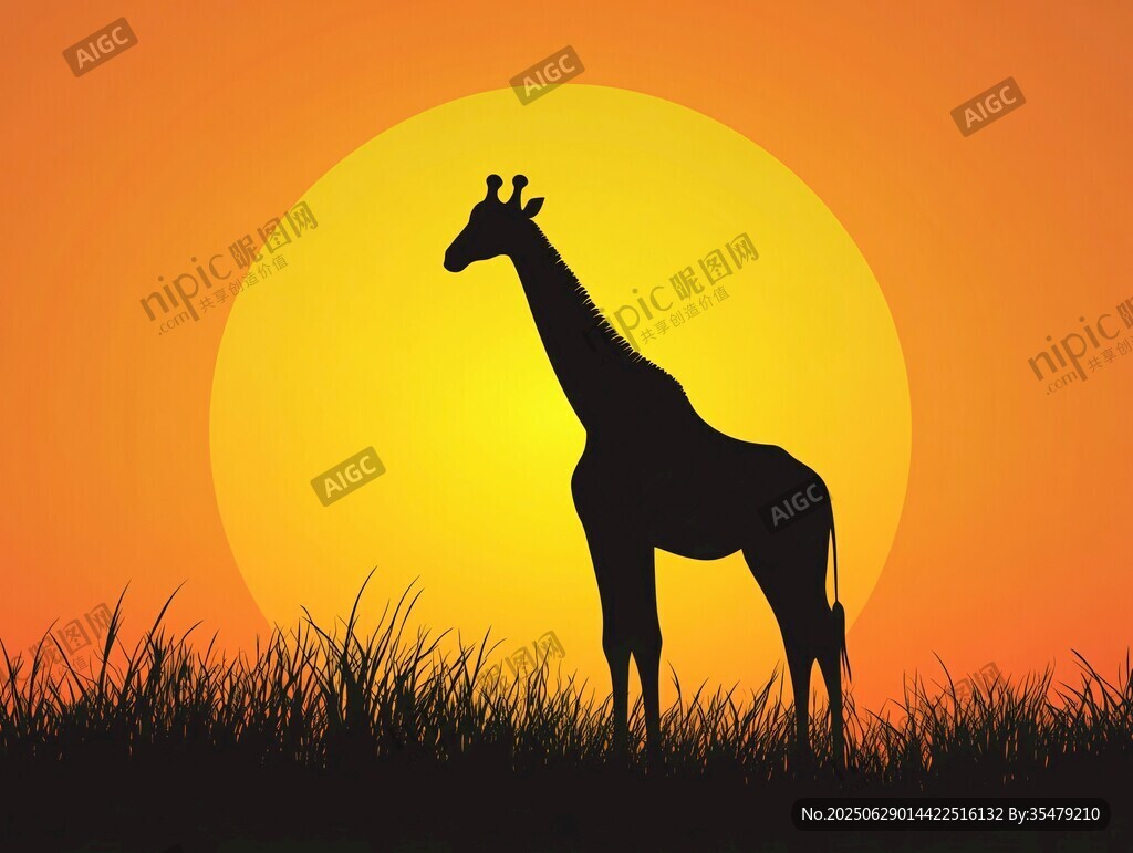 夕陽下的長頸鹿剪影