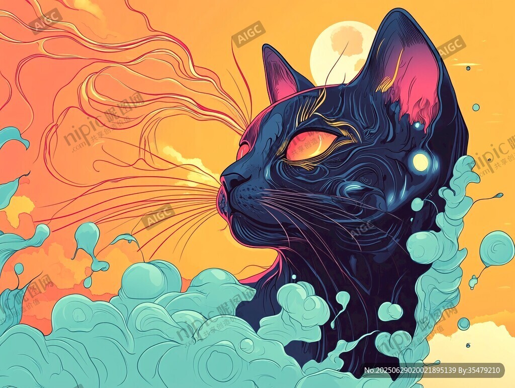 月夜黑貓的夢幻奇幻景象