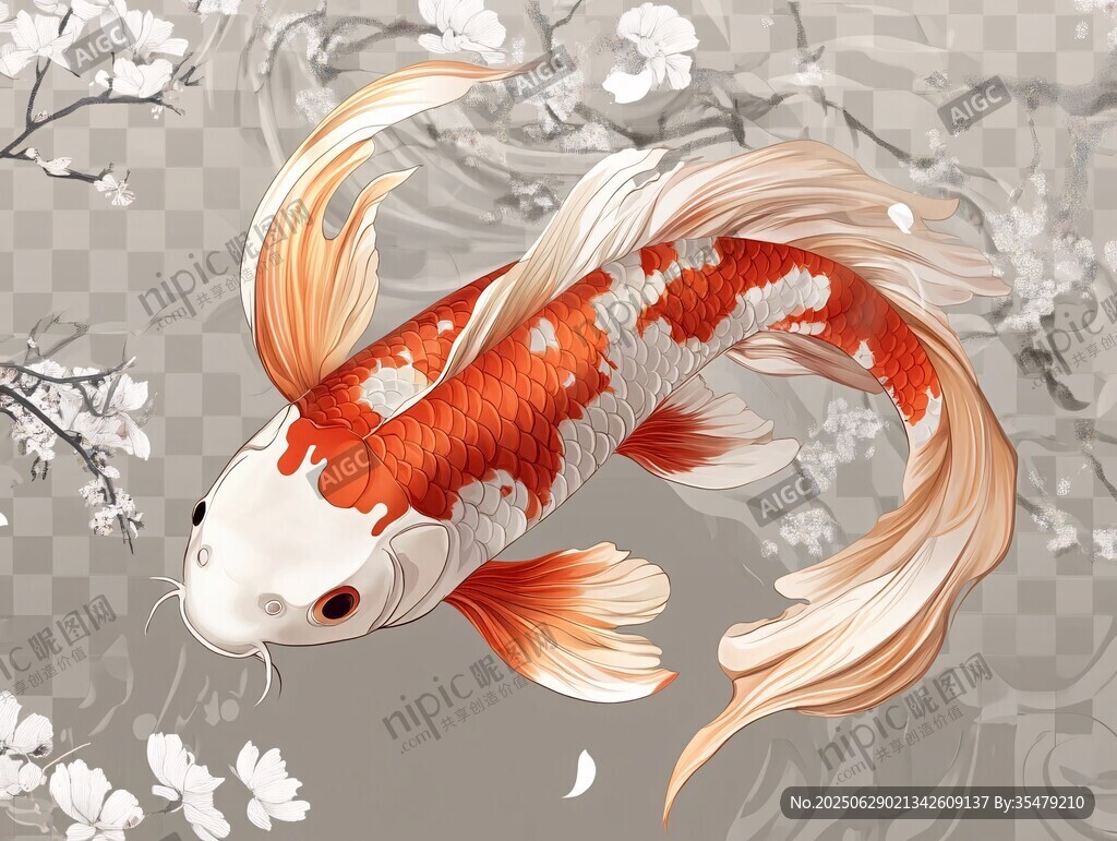 錦鯉戲花圖