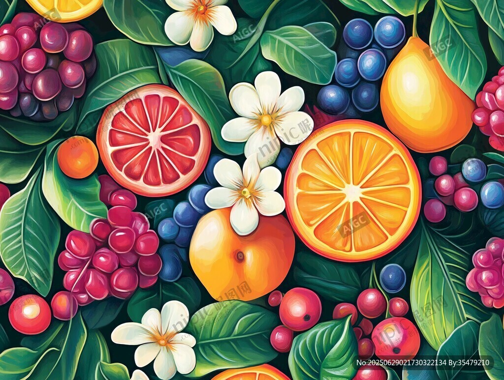 繽紛水果花卉插畫(huà)圖案