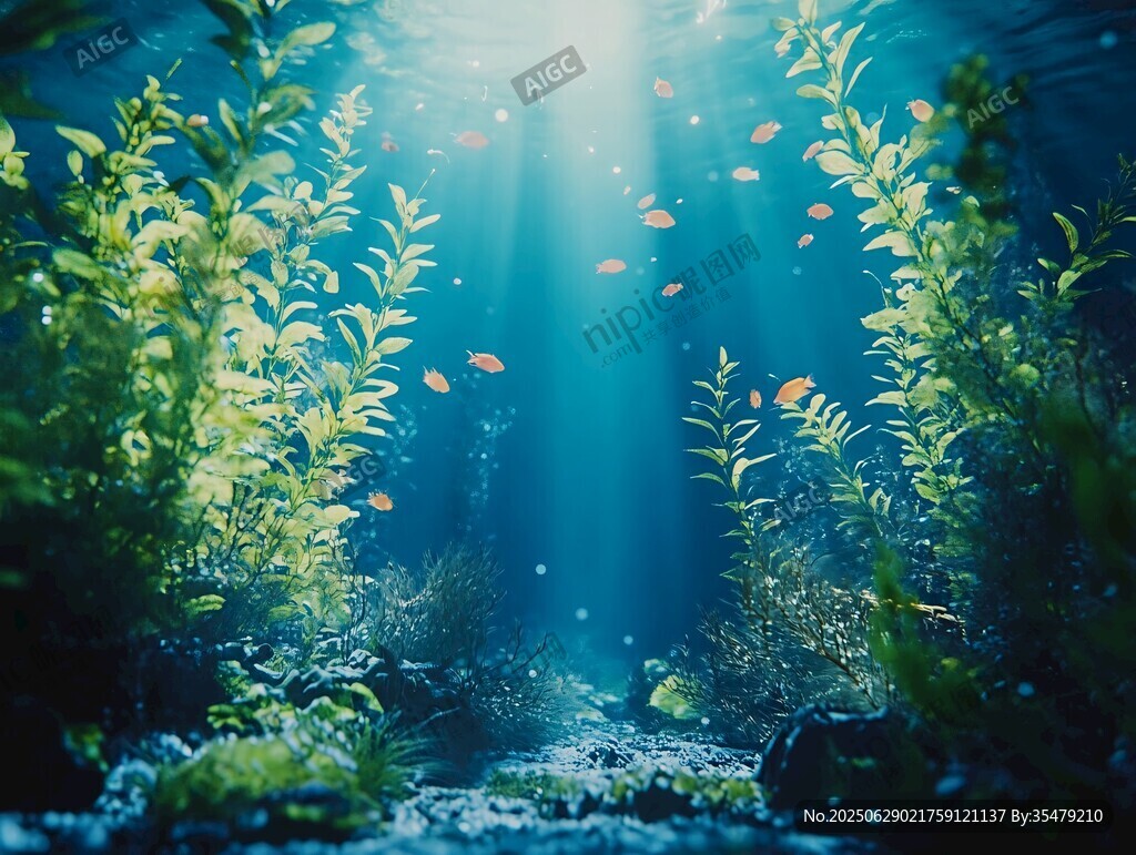 夢幻水下綠植與游魚世界