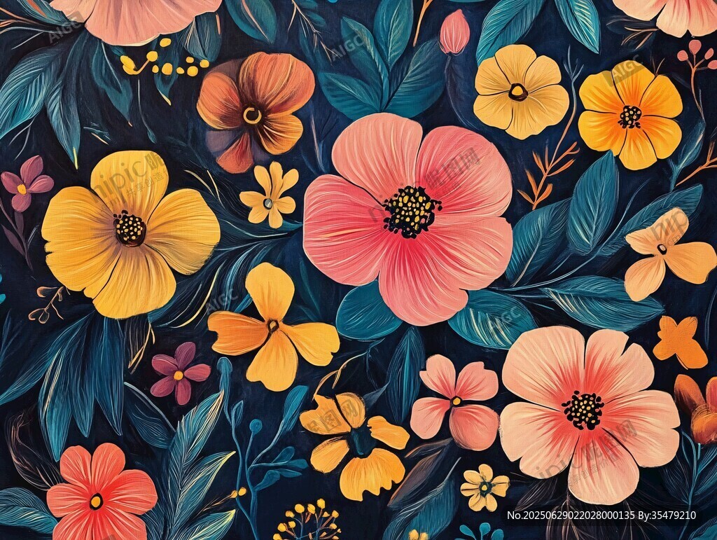 絢麗花卉圖案的精美插畫