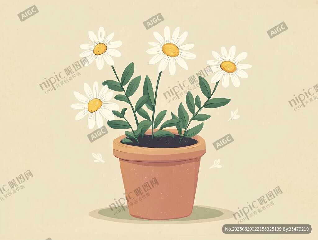 盆栽雛菊插畫