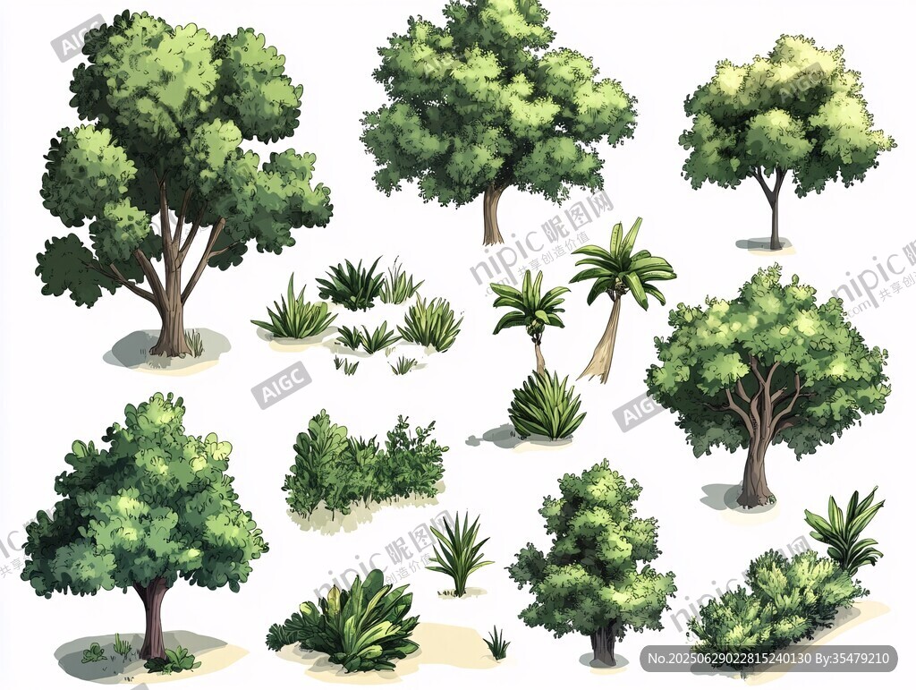 卡通風格多樣綠植集合