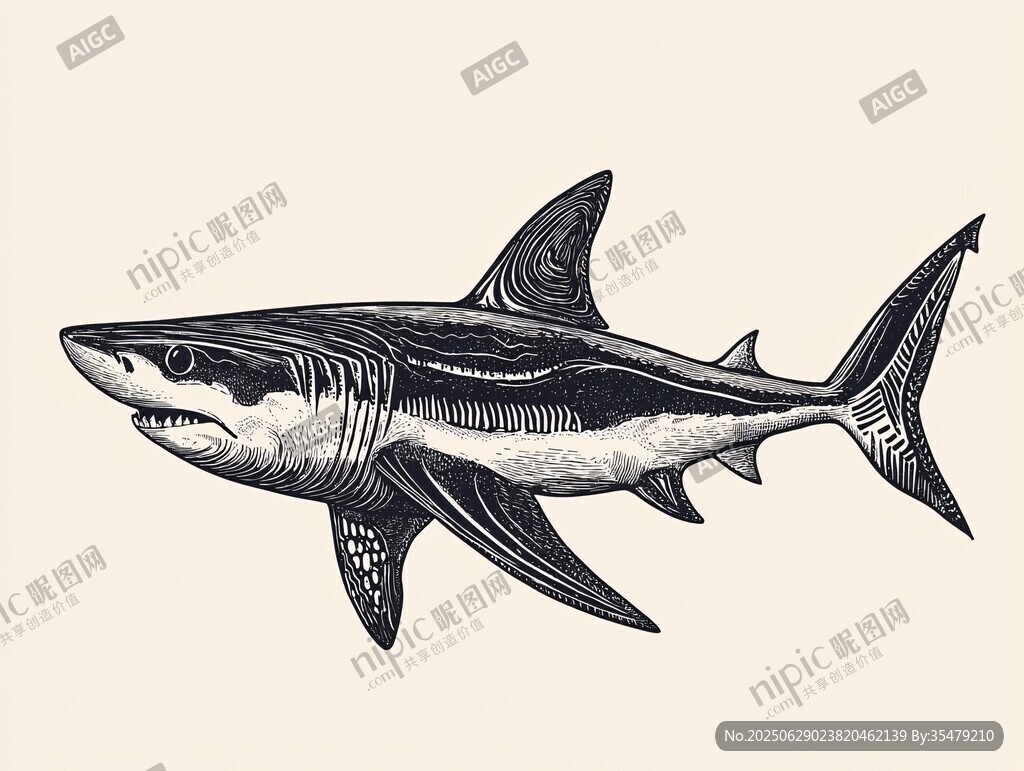 手繪風(fēng)格鯊魚圖案插畫