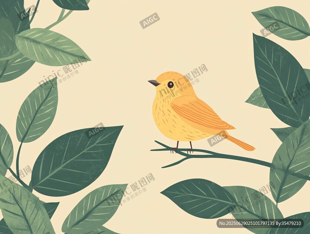 枝頭黃鳥伴綠葉