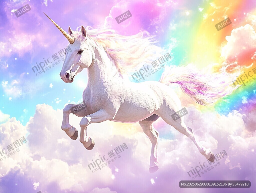 夢(mèng)幻獨(dú)角獸翱翔于彩云間