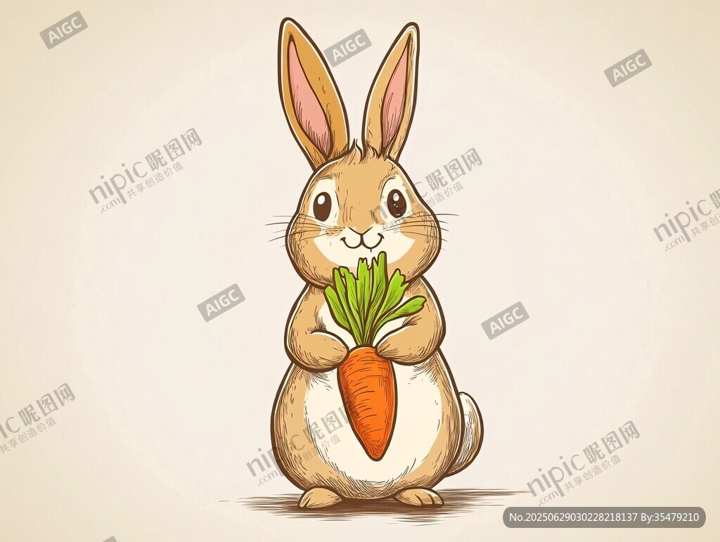 可愛兔子抱胡蘿卜插畫