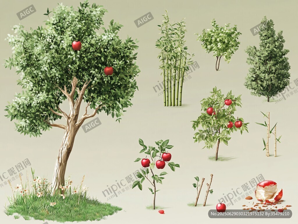 蘋果樹及其他植物元素集合