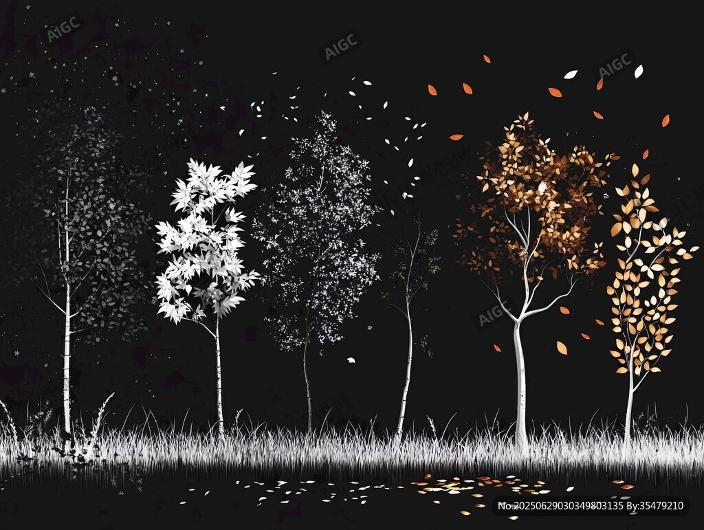 秋夜樹林落葉唯美景象