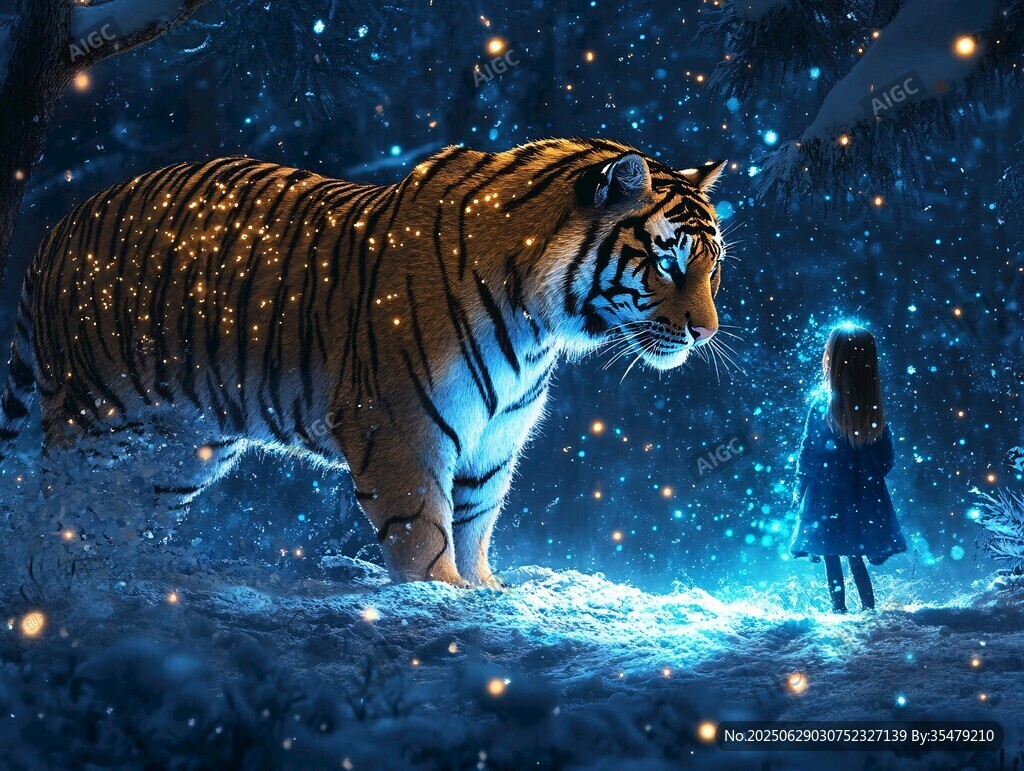 女孩與猛虎的夢幻雪夜邂逅