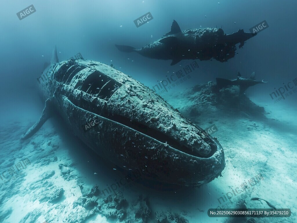 深海沉船與鯊魚奇妙景象