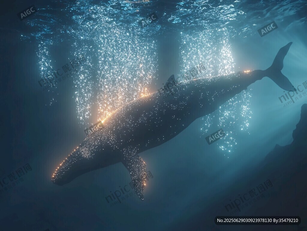 夢幻深海中的發光鯨魚
