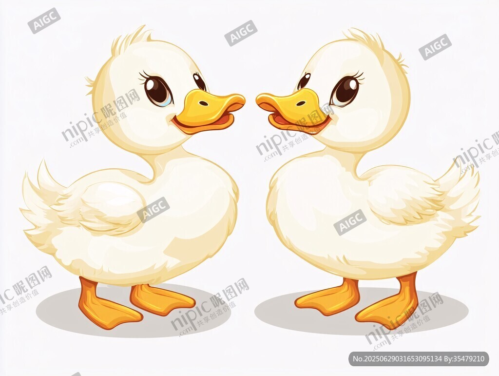 可愛雙小鴨親昵互動圖