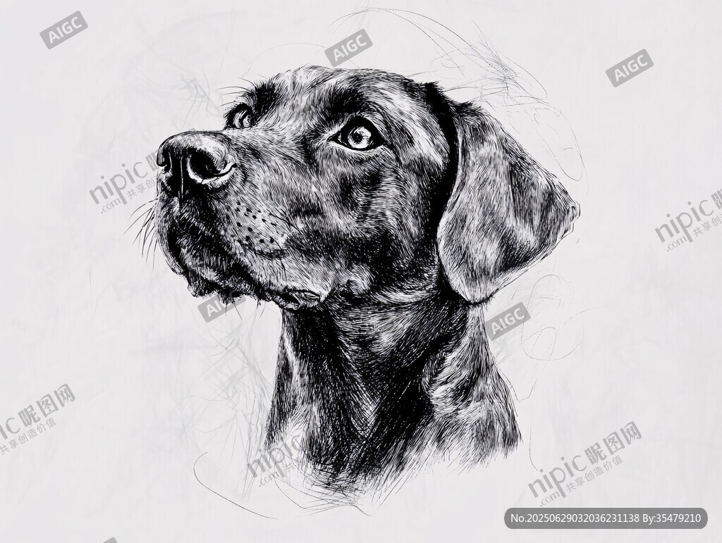 素描中的可愛拉布拉多犬