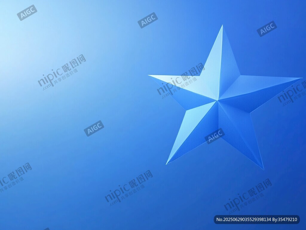 藍色立體五角星背景圖