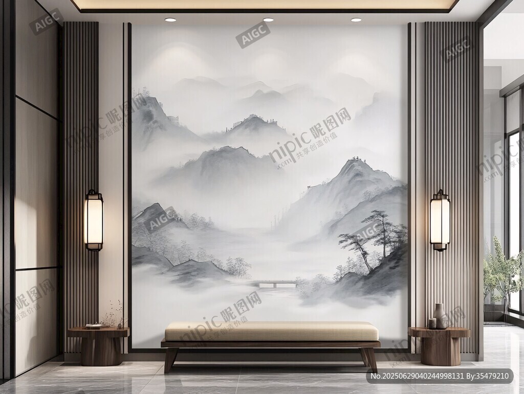 中式山水背景墻 雅致空間