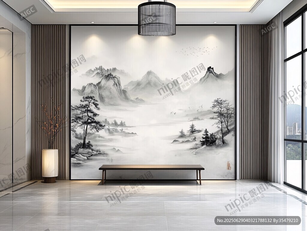 中式山水風客廳背景墻