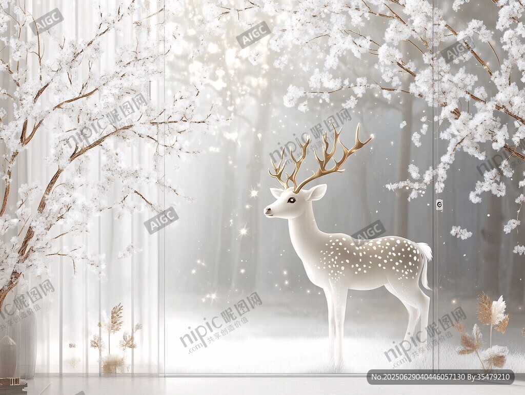 夢幻雪景中的優雅梅花鹿