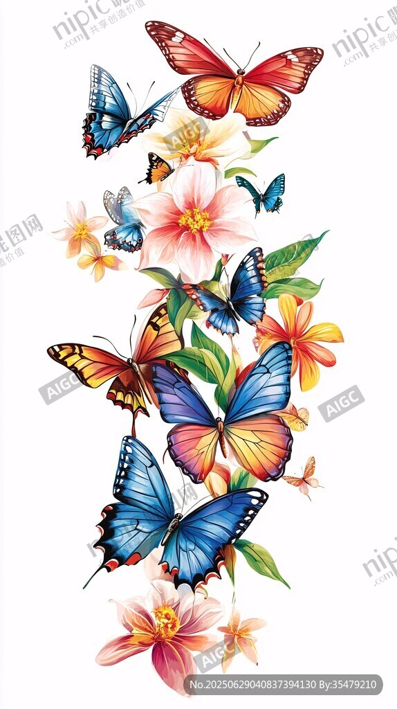 蝴蝶花卉垂直裝飾圖案