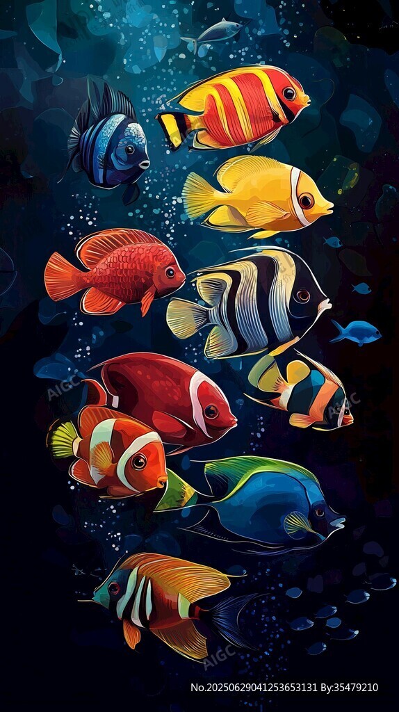 繽紛海洋魚群暢游深海