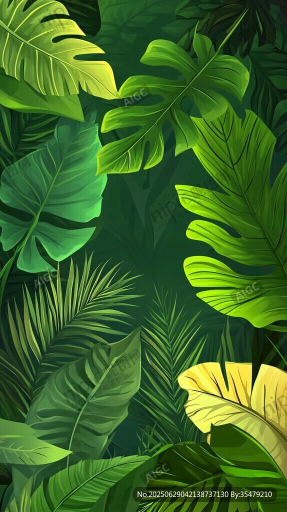 熱帶叢林綠植風景插畫
